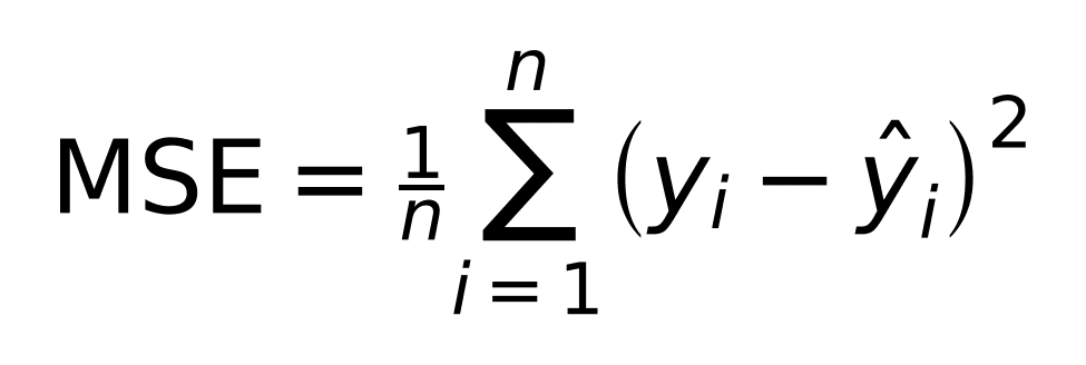 Apprendre le Machine Learning avec Python et Scikit-learn Formule de l'erreur quadratique moyenne : MSE égale un sur n fois la somme, pour i de 1 à n, de (y indice i moins y chapeau indice i) au carré